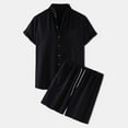 thumbnail image 2 of Stamzod Mens Vacation Outfits 2 Piece Set Summer Cotton and Linen Short Sleeve Button Down Shirts and Shorts Casual Men Short Sets Outfits Black S, 2 of 6