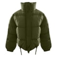 thumbnail image 4 of Uooqdmx Puffer Jacket Womens Cropped Jacket Solid Color Shorts Zippered Long Sleeve Drawstring Jacket Women's Down Jackets & Parkas Army Green M, 4 of 4