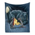 thumbnail image 1 of Cat and Mouse Soft Flannel Fleece Throw Blanket, Furry Creature Laying Down Keeping a Check on the Small Mice with Cheese, Cozy Plush for Indoor and Outdoor Use, 50" x 70", Multicolor, by Ambesonne, 1 of 6
