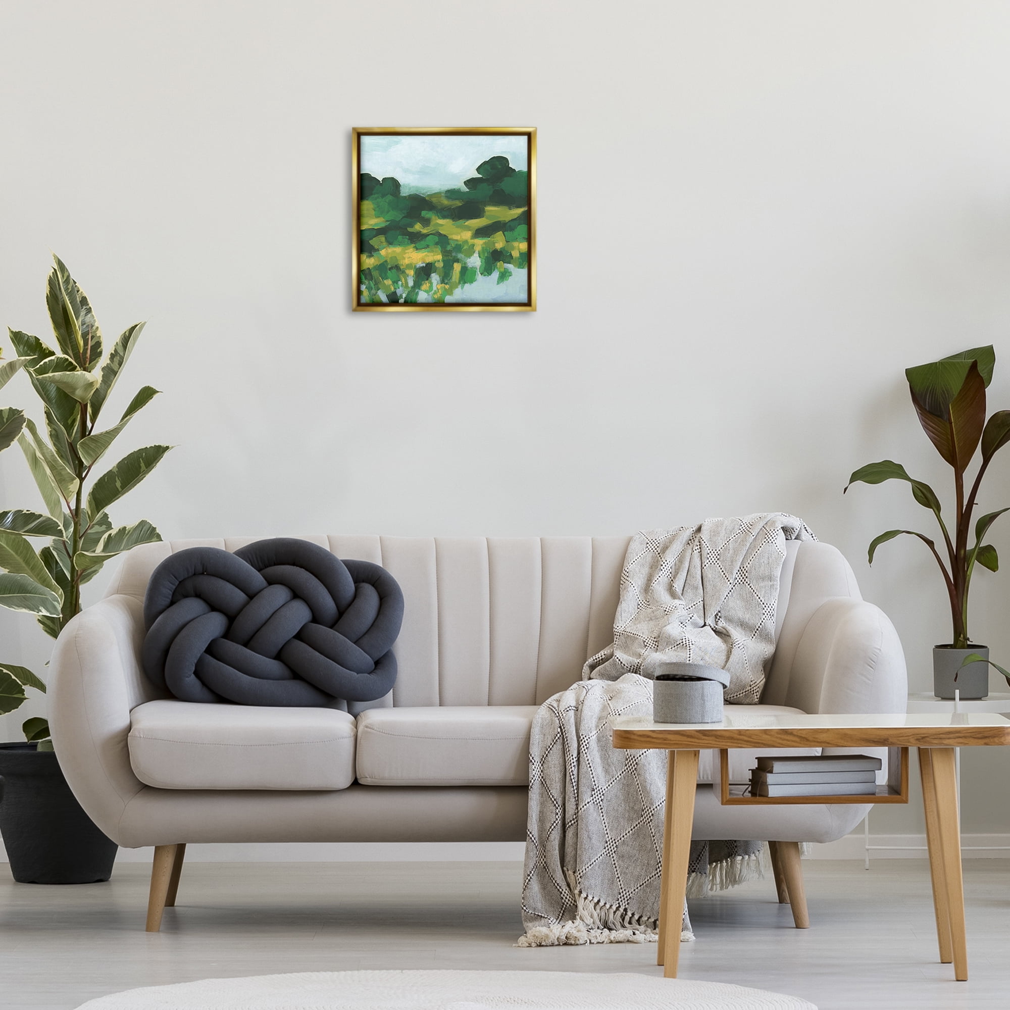 Stupell Industries Abstract Lush Green Landscape Landscape & Nature Painting Gold Floater Framed Canvas Art Print Wall Art, 18 x 18