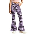thumbnail image 2 of Spazoro Girls Flare Pants with Pockets, Loose Fit High Rise Lightweight Camo Print Button Zip Bell Bottom Trousers for Street Daily Wear Purple Size 11-12, 2 of 7