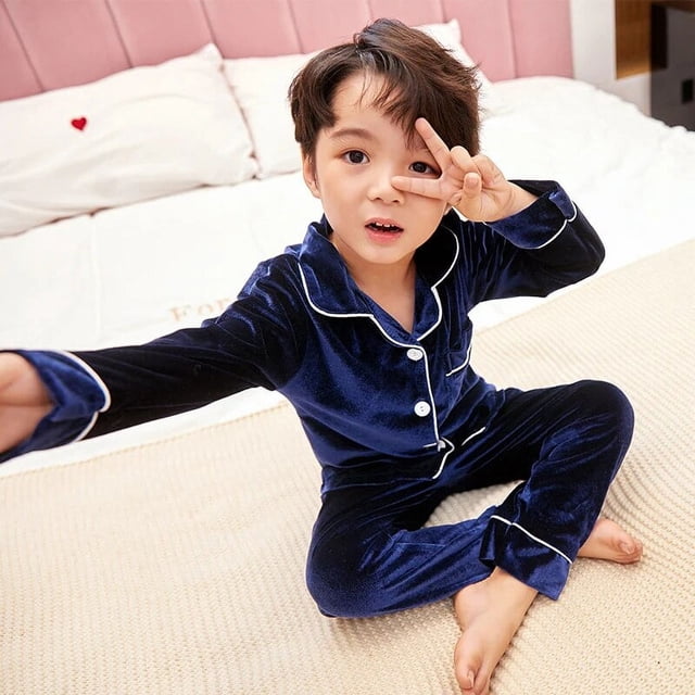 Conjunto de Pijamas de terciopelo para niños y adolescentes, ropa de dormir cálida de manga larga para estar en casa, Otoño e Invierno