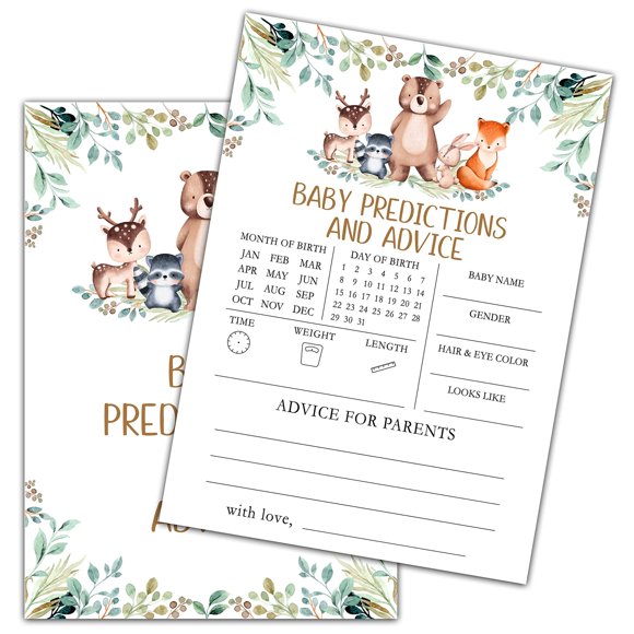 Jungle Adventure Baby Shower Game Cards - Fun Predictions and Advice for Parents, Perfect for Gender Reveal Parties, 30 Engaging Activities with Greenery Theme