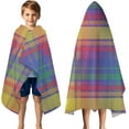 thumbnail image 3 of Multi Color Plaid Checkered Pattern Hooded Bath Towel，50"x30" for Ages 3 To 12 Kids, Quick Dry Lightweight Soft Microfiber Hood Beach Towel Cover Up for Kids, 3 of 7