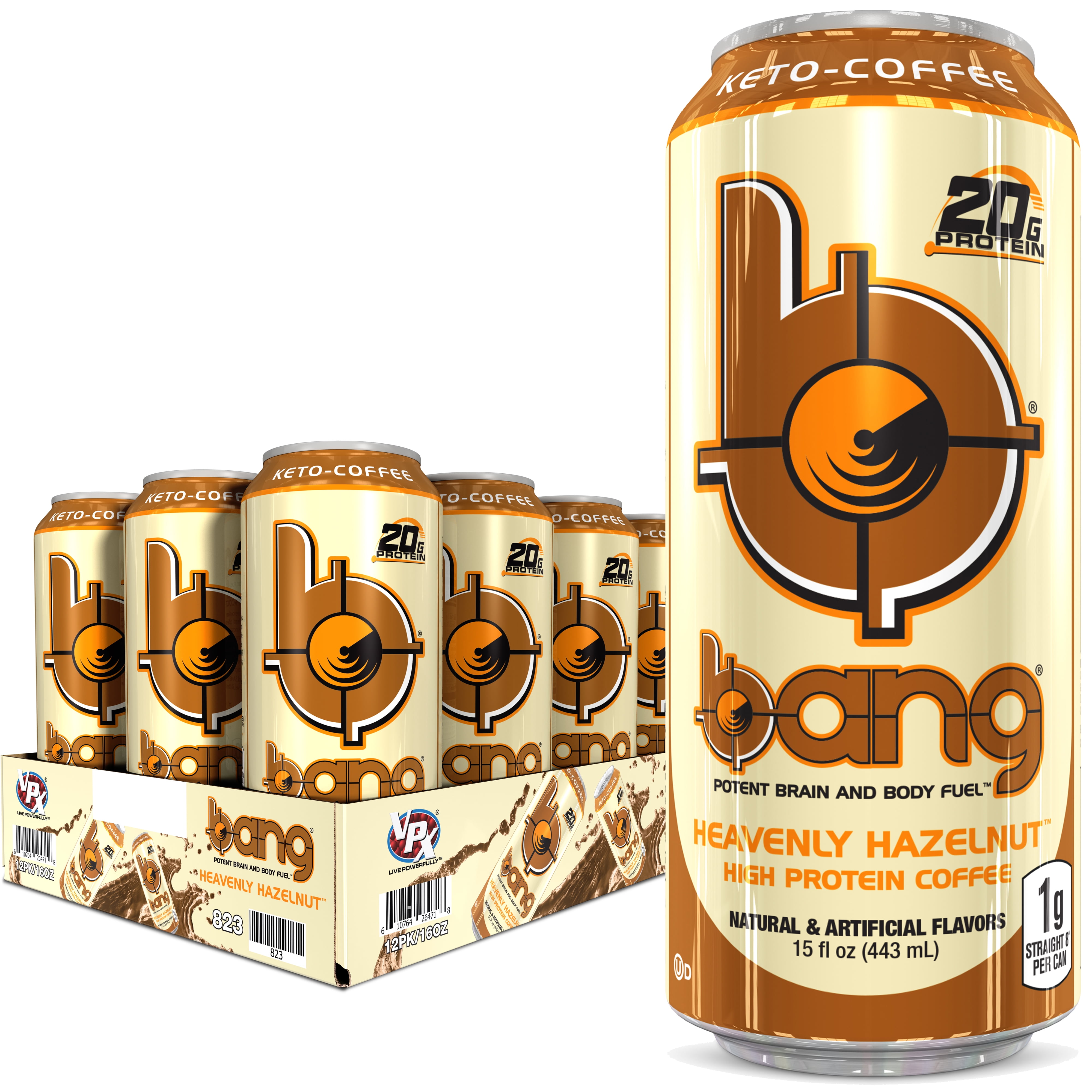 (12 Cans) Bang Keto Coffee Heavenly Hazelnut High Protein Coffee, 15 fl