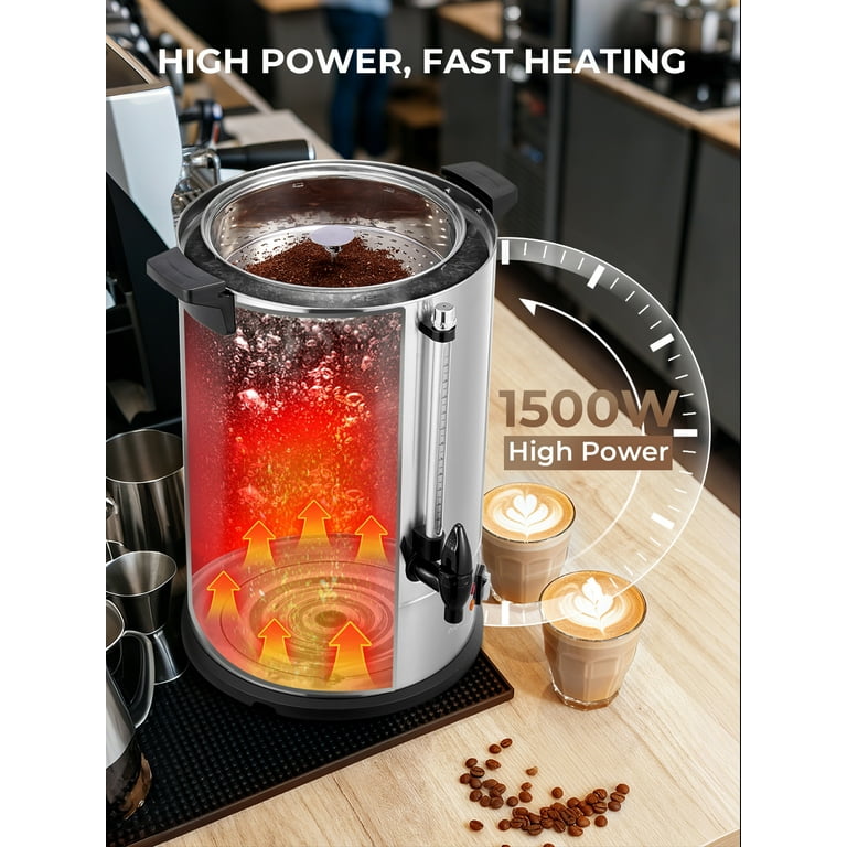 Coffee Maker 150 Cups Commercial, Coffee Urn 15 L/3.96 Gal Electric Hot Beverage Dispenser with Dripless Faucet, 1500w Power Quick Brew, Stays Hot for