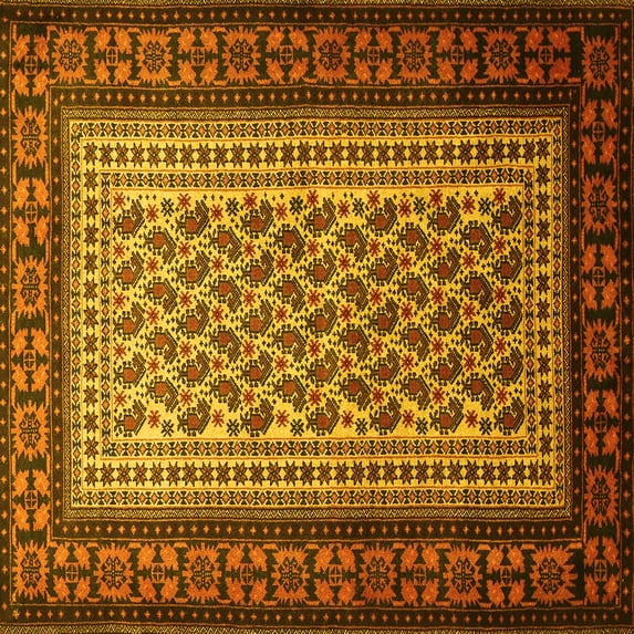Ahgly Company Machine Washable Indoor Square Persian Yellow Traditional Area Rugs, 7' Square