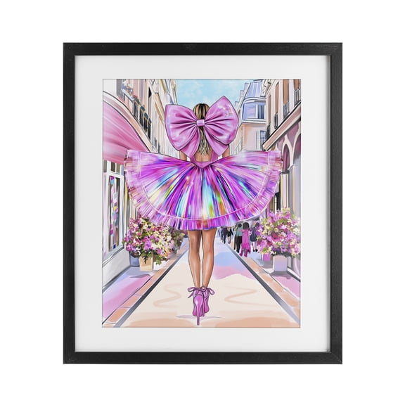 Stupell Industries Prismatic Pink Bow & Dress Black Framed Print Under Glass design by Jess Stempel, 16 x 13