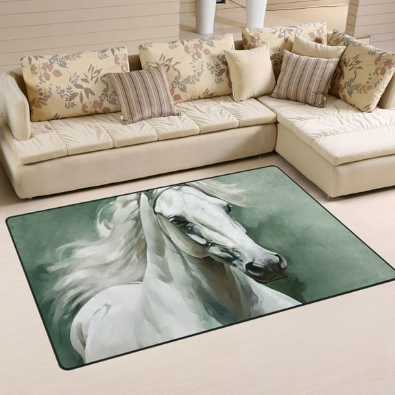 Horse White Area Rug Washable Floor Carpet Mat 60 x 39 inch for Bedroom Living Room Kids Room Home Decor