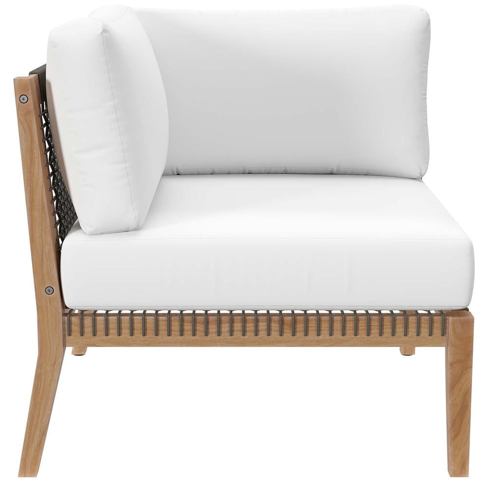 Modway Clearwater Teak Wood and Fabric Outdoor Corner Chair in Gray/White