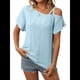 thumbnail image 1 of Blusas Cruzadas de un Solo Hombro para Mujer, Camisetas de Verano con Hombros Descubiertos, Blusas Casuales de Corta con Ojales. Azul S, 1 of 8