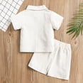thumbnail image 4 of Makaor Linen Sets for Kids Boys Girls 2 Piece Solid Color Trave Matching Set Summer Travel Outfits Short Sleeve Button down Shirts Shorts Beach Vacation Clothes, 4 of 6
