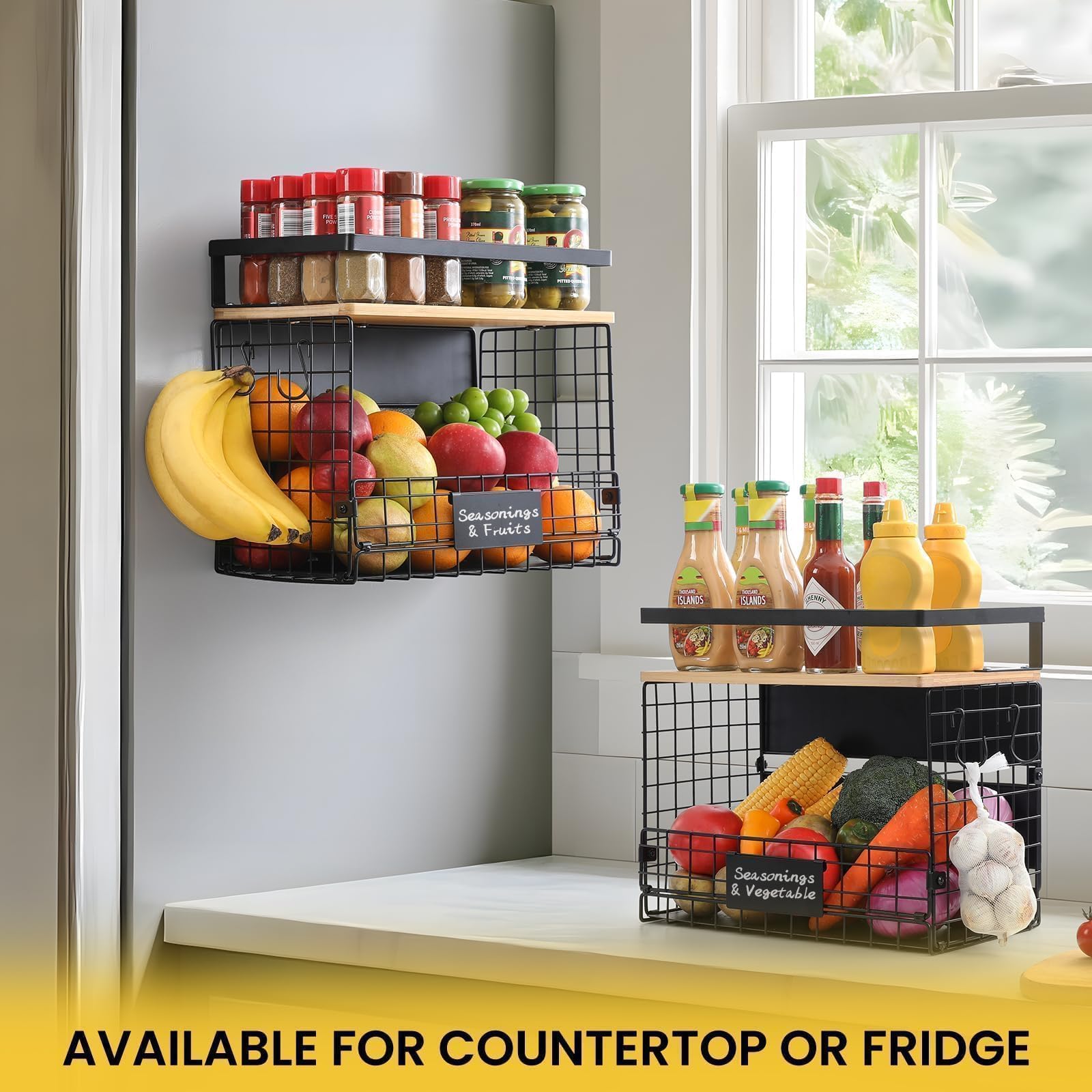 [wider Shelf] 1 Set Strong Magnetic Shelf Basket For Fridge With Tag & Top  Xxl Large Spice Rack Shelves Side Of Refrigerator Kitchen Pantry Storage Organizer Food Fruit Veg