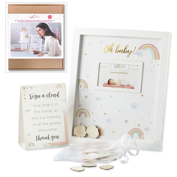 Libro de visitas alternativo para baby shower de Kate Aspen Boho Rainbow