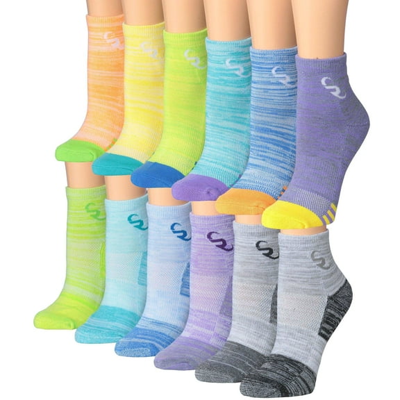 RONNOX Women's 12-Pairs Running & Athletic Sports Performance Ankle/Quarter Socks WRQ13-AB-SM