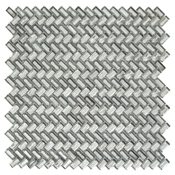 10 pack Silver 11.8 in. x 11.9 in. Herringbone Polished Glass Mosaic Floor and Wall Tile (9.75 sq. ft./Case)