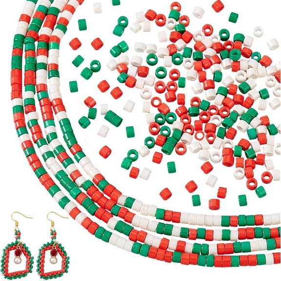 896pcs Christmas Red Green White Lampwork Beads Disc Beads 4 Strands 2.5mm Handmade Czech Glass Beads 1mm Hole Spacer Beads