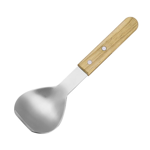 Cuchara de acero inoxidable con mango de madera, utensilio de cocina resistente con mango de madera