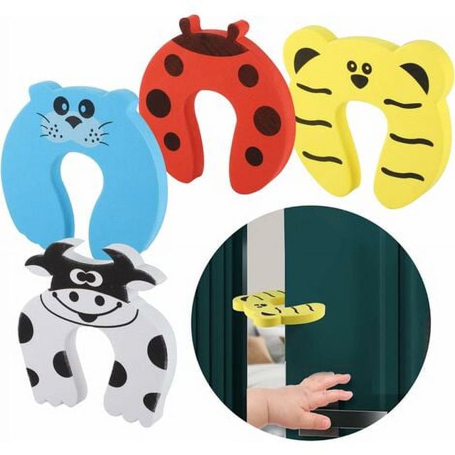 Paquete de 4 topes de puerta antipellizcos, topes de puerta de seguridad para bebés en espuma con forma de animales, protección para puertas de bebés, protector de dedos para niños, reduce
