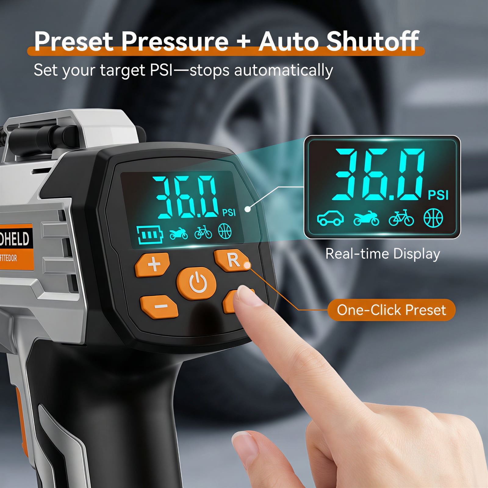 Cordless Tire Inflator, UNTIMATY Portable Air Compressor, 150PSI Handheld Air Pump with 21V Rechargeable Battery, Digital Pressure Gauge for Cars Motorcycles Gift, Gray