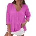 thumbnail image 2 of Ailaofu Women's V Neck Summer Tops Casual Henley Button Down T Shirts, 2 of 5