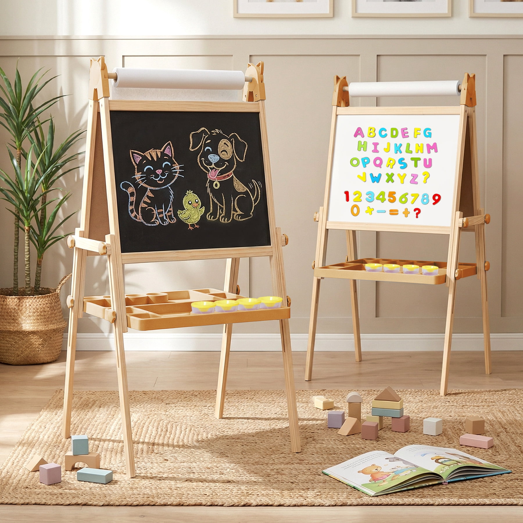 JOYOOSS Easel for Kids Ages 4-8 Easels for Toddlers Art Kids Easel Ages 8-12 Wooden Drawing Easels Double-Sided Magnetic Whiteboard Chalkboard with Paper Roll for Kid Dry Erase Board
