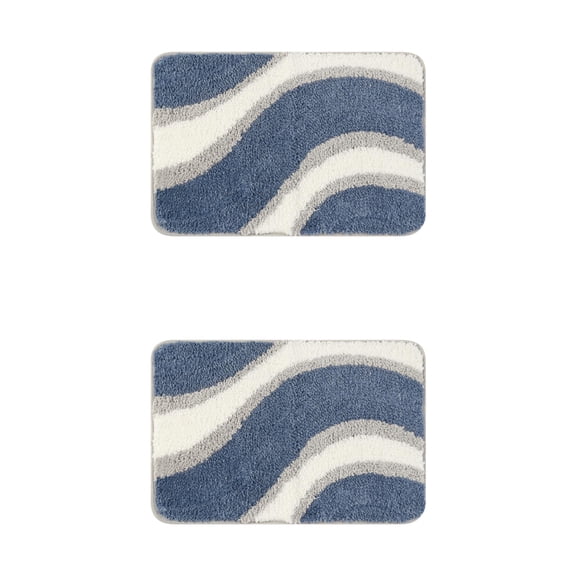 Unique Bargains 2 Pcs Wavy Stripes Bathroom Rugs Absorbent Non-Slip Bath Mats Multi-1 16" x 24"