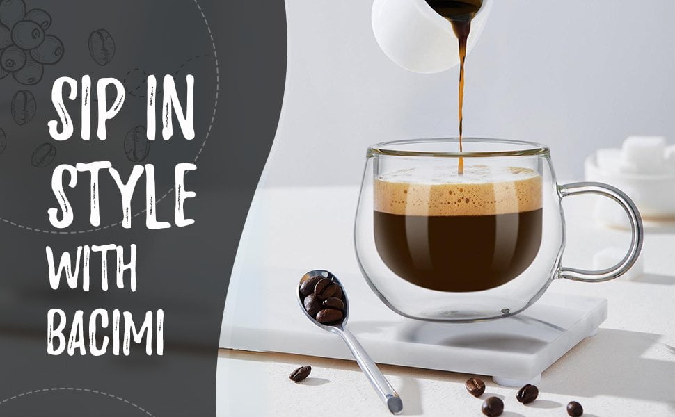 Bacimi Double Wall Insulated Borosilicate Glass Espresso cups 3.5oz /100ml 4pack