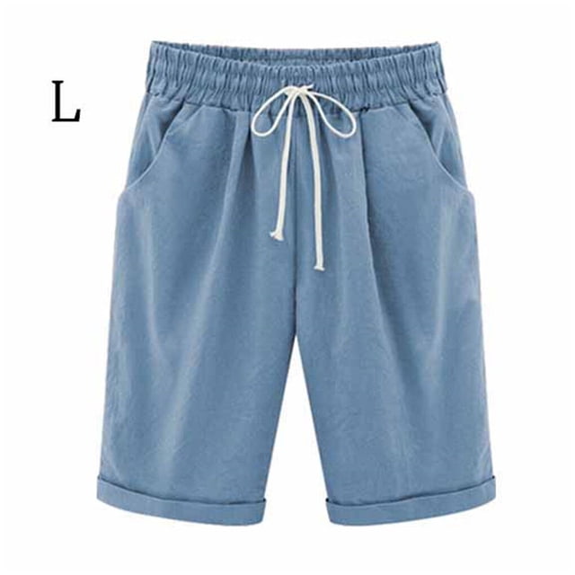 Hi,Fancy Short Pants Elastic Waistband Loose Shorts Woman Summer Outfits, Blue, L