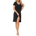 thumbnail image 2 of INSPIRE CHIC Women's Nightgown Sleep Dress Short Sleeve Button Down Solid Crewneck Night Dress S Black, 2 of 6