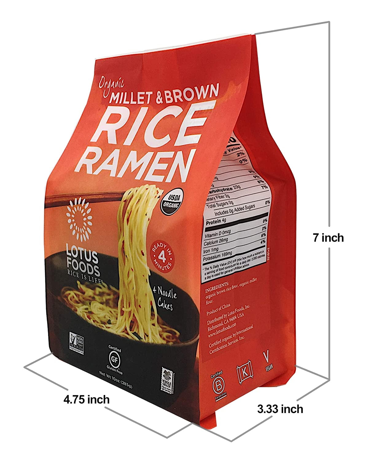 Lotus Foods Organic Rice Ramen Noodles Millet & Brown 10 oz Pack of 4