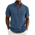thumbnail image 4 of FRSASU Corduroy Shirt for Men Pullover Short Sleeve Polo Shirt Casual Work Collared Shirt Half Button Up Top Navy, 4 of 7