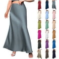 thumbnail image 2 of PUMISAS Elegant Satin Skirts Soft Elastic Waist Skirts Casual Loose Long Skirts Solid Color High Waisted Skirts Invisible Zipper A-Line Skirts, 2 of 7