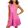 thumbnail image 2 of Aimik Women's One Shoulder Tie Strap Mini Dress Summer Solid Flowy Ruffle Hem Skirt Dress Lightweight Beach Vacation Dress, 2 of 6