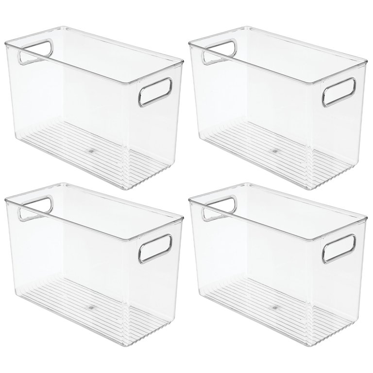  mDesign Plastic Deep Storage Bin Box Container with Lid and  Built-In Handles - Organization for Fruit, Snacks, or Food in Kitchen  Pantry, Cabinet, or Cupboard, Ligne Collection, 2 Pack, Clear/White: Home