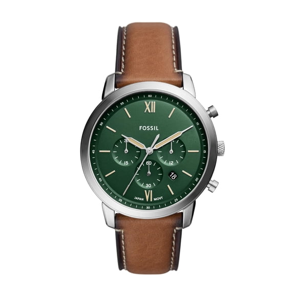 Fossil Reloj cronógrafo de cuero y acero inoxidable de cuarzo neutro para hombre Color: plateado/verde marrón (Modelo: FS5963)