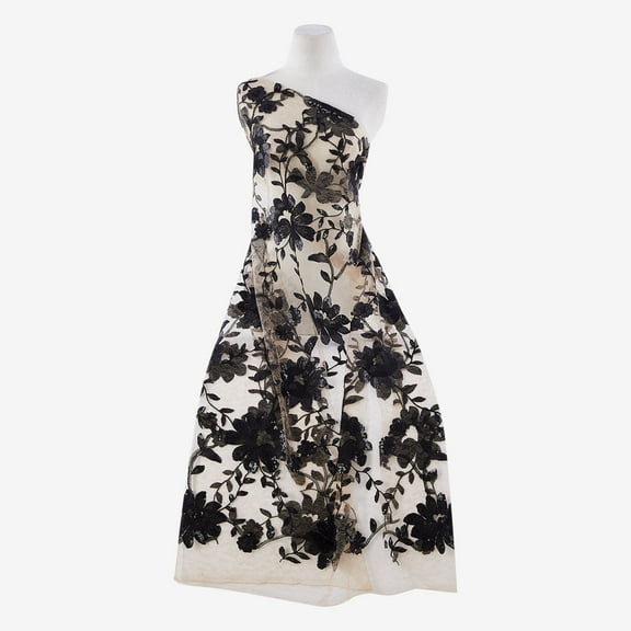 Zelouf Venus Embroidery Sequin Lace Mesh  , Sewing, DIY, Crafts Fabric by the Yard, Black/black, 3 Yard