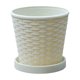 thumbnail image 2 of Maceta redonda de plástico con bandeja de drenaje, textura tejida, ligera, duradera, para uso interior/exterior, disponible en beige, marrón, blanco, 11,5x11x8 cm., 2 of 6
