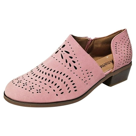 

Yinguo Block Heel Shoes for Women Closed Toe Hollow-out Women Boots Zipper Low Shoes Casual Women s Sandals Pink Size 10