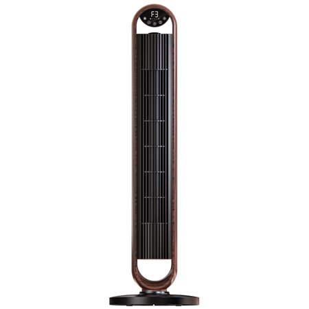 BETTER HOMES & GARDENS 40” 5-SPEED OSCILLATING TOWER FAN WITH REMOTE CONTROL, 3 WIND MODES, 12H TIMER, WALNUT & BLACK
