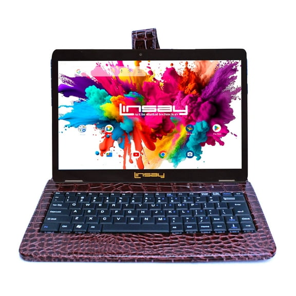 LINSAY Octa Core 4GB RAM 128GB Storage Android 13 Tablet  with Keyboard Brown Crocodile