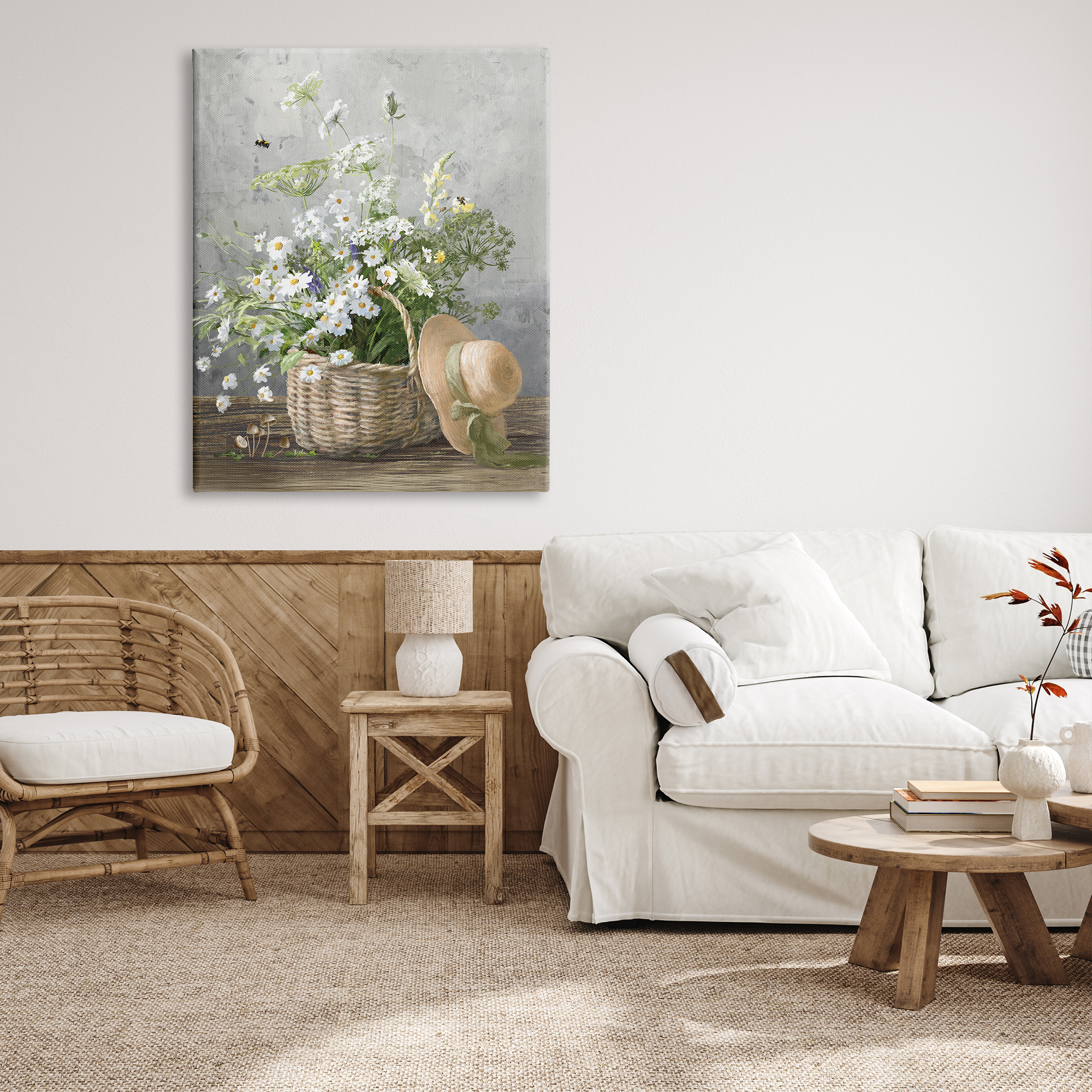 Stupell Industries Country Daisy Basket Botanical & Floral Painting Gallery Wrapped Canvas Art Print Wall Art, 36 x 48