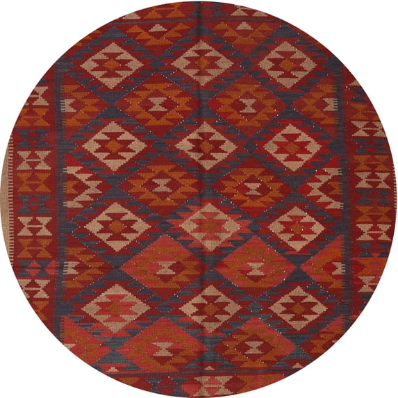 Ahgly Company Indoor Round Traditional Brown Red Southwestern Area Rugs, 4' Round