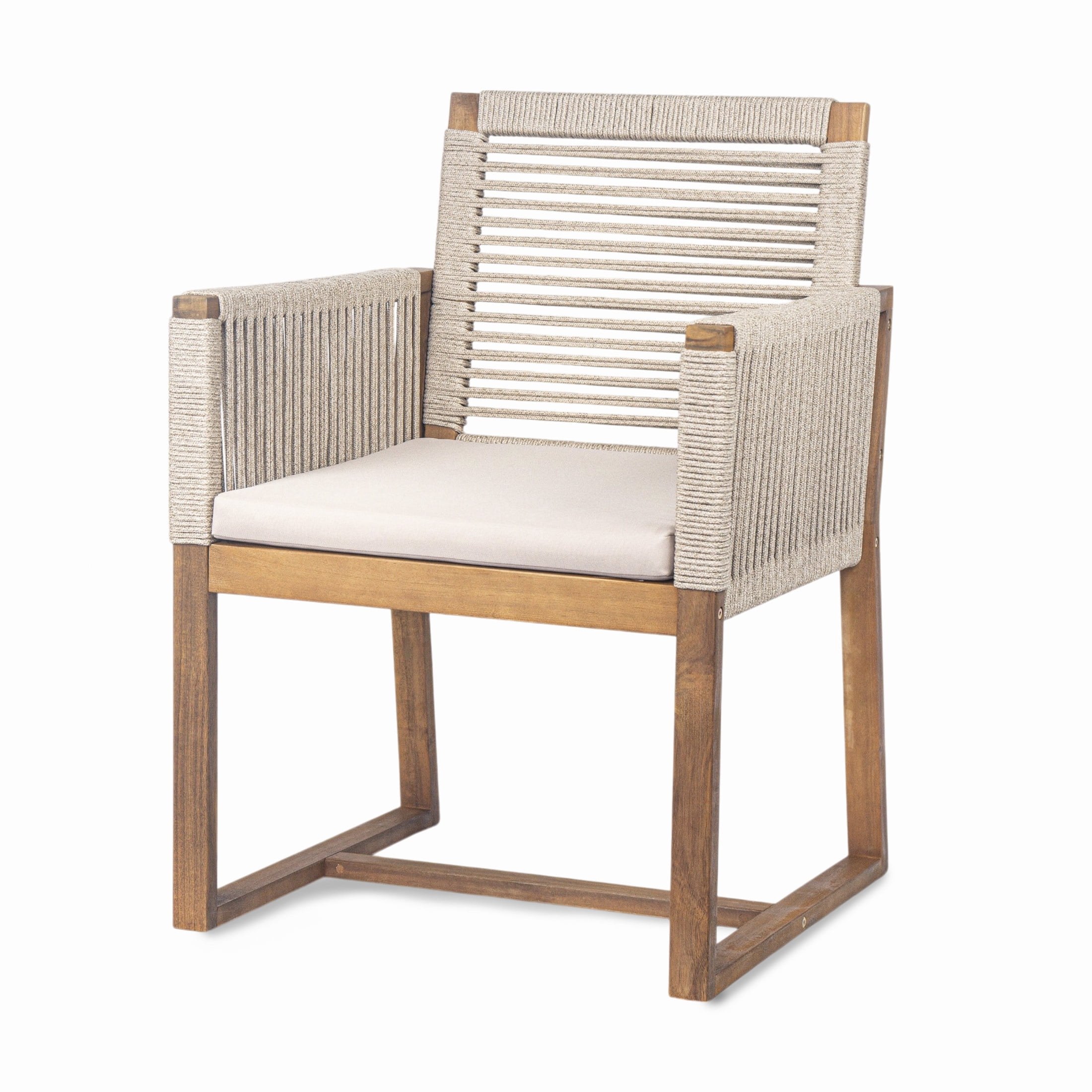 Christopher Knight Home 7-Piece Outdoor Dining Set with Rope Accents and Cushions, Teak+Light Brown
