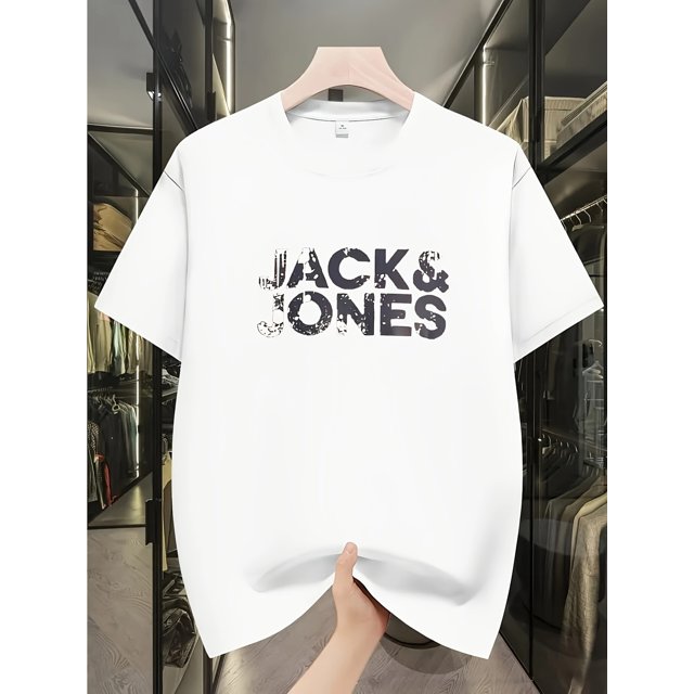 Men'S Casual "JACK & JONES" Graphic T-Shirt - Navy Blue, Short Sleeve, Round Neck, Lightweight & Breathable for Summer, Casual Attire, Casual Summer Wear | Graphic Tee | Comfortable Fit, PLUS SIZE