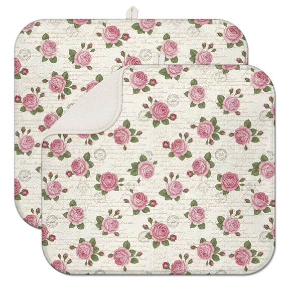 Pioneer Flower Floral Print Pattern Kitchen Dish Drying Mat 1 Pack, Ultra Absorbent Microfiber Drainer Mat, 16"x18"