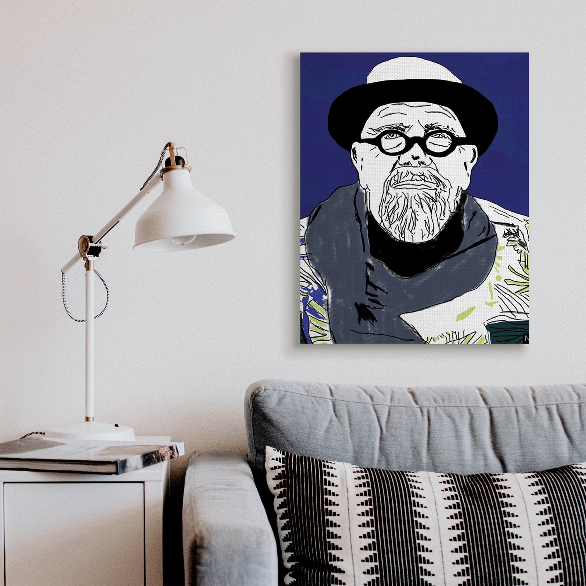 Stupell Industries Chuck in Winter Attire Abstract Artist Portrait Novelty Painting Gallery Wrapped Canvas Art Print Wall Art, 30 x 40