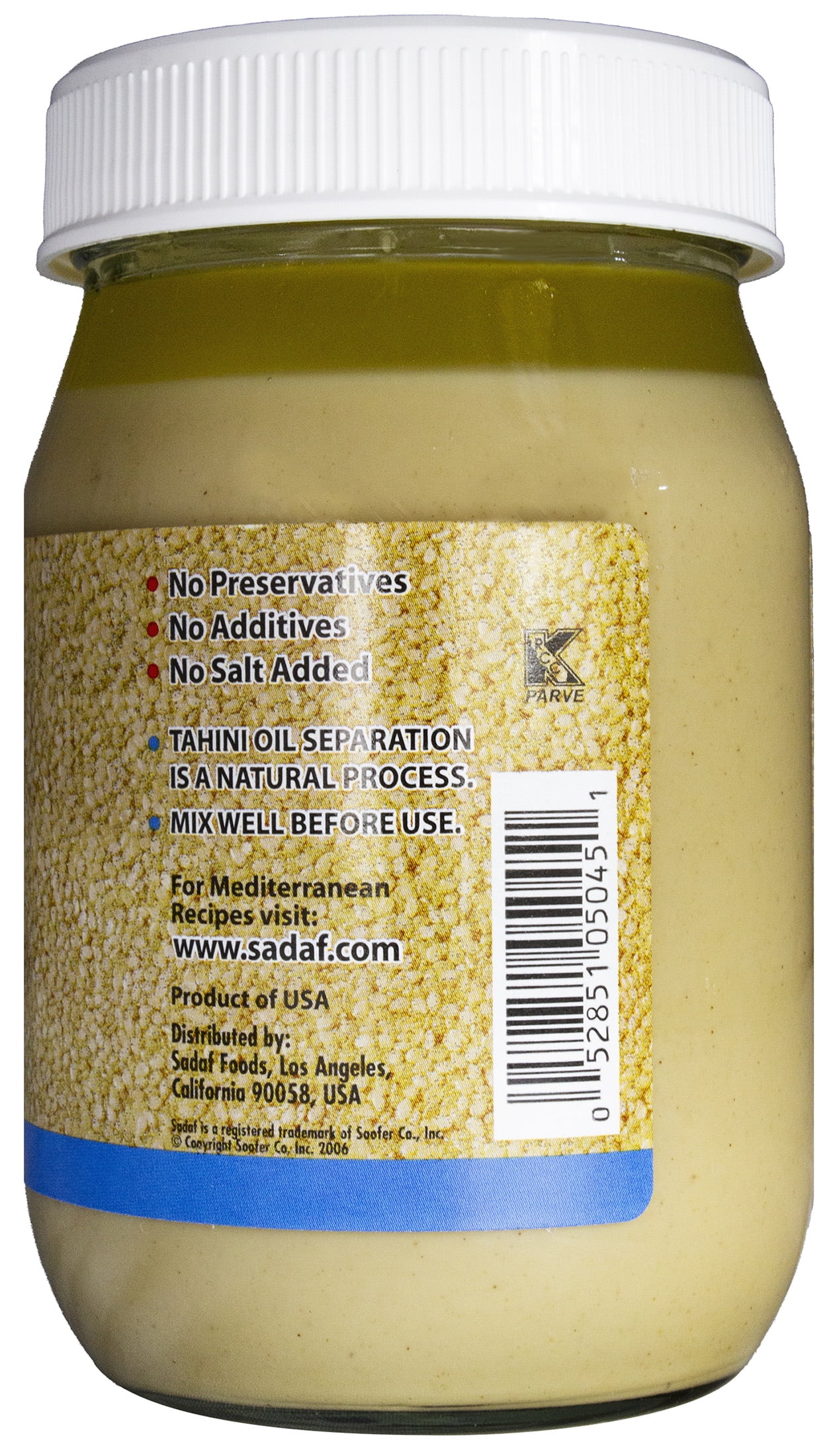 (6 pack) Sadaf Pure Sesame Tahini Sauce, 16 oz Jar