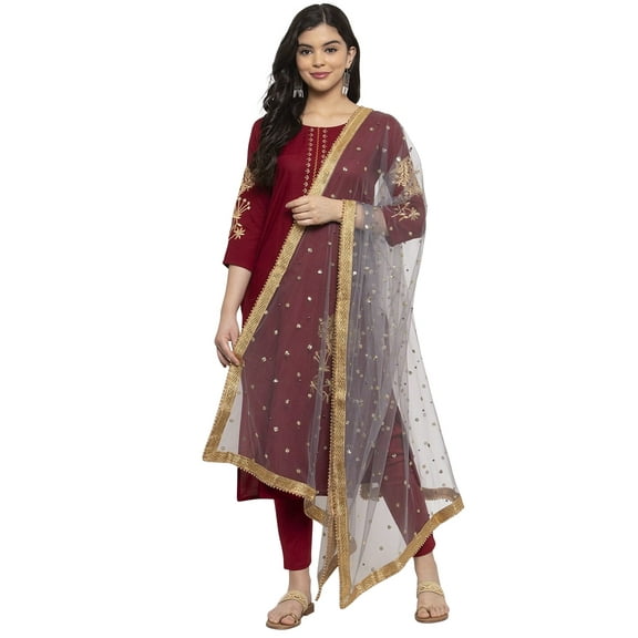 eloria Dot Off White Woman's Indian Ethnic Chunni, Dupatta, Stole, Scarf Shawl Wrap Beaded, Net