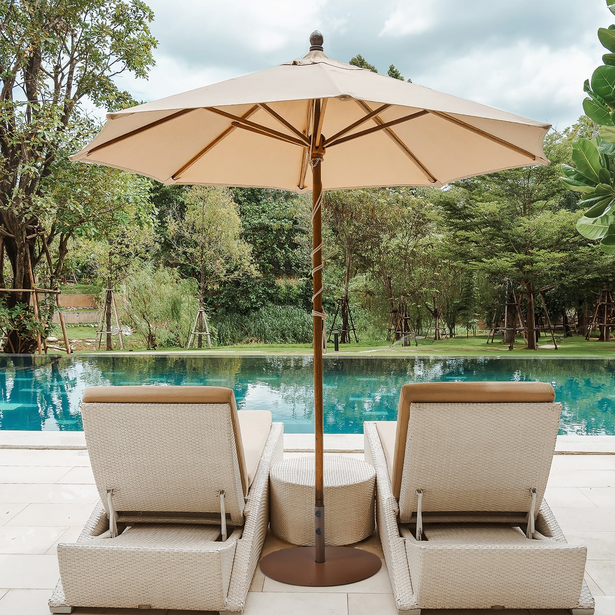 Costway 59LBS Patio Umbrella Base Round Umbrella Stand for Backyard Brown